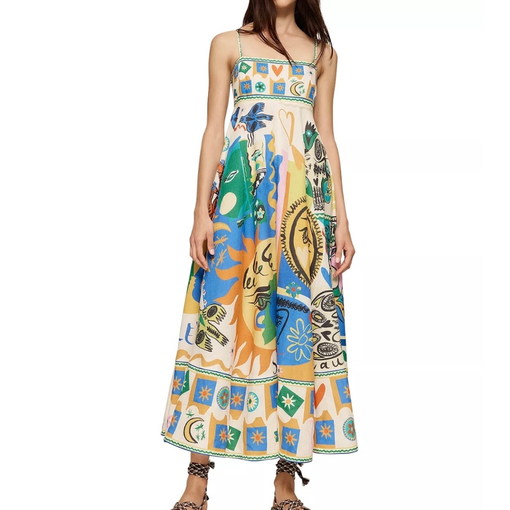 Alemais Soleil Printed Linen Maxi Dress/US Size 2